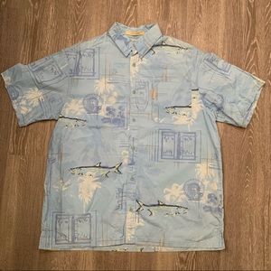 Columbia PFG Fish & Palm Trees Print River Lodge Shirt Men's Size Large